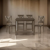 Ivy 5 Piece Dining Set, Square Top Table, 4 X Back Chairs, Brown Solid Wood - BM314627