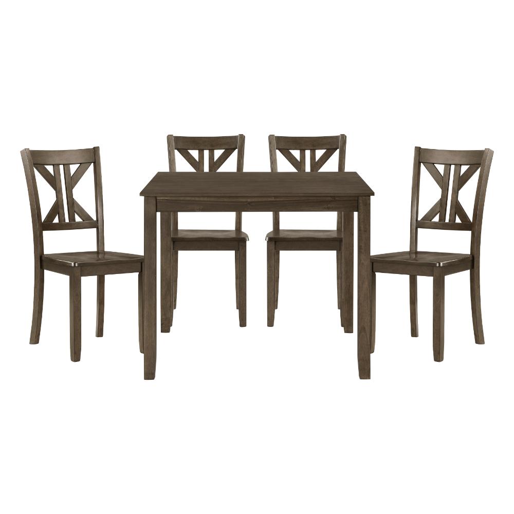 Ivy 5 Piece Dining Set, Square Top Table, 4 X Back Chairs, Brown Solid Wood - BM314627