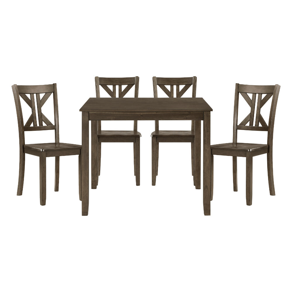 Ivy 5 Piece Dining Set, Square Top Table, 4 X Back Chairs, Brown Solid Wood - BM314627