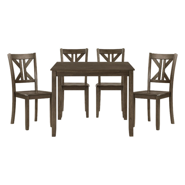 Ivy 5 Piece Dining Set, Square Top Table, 4 X Back Chairs, Brown Solid Wood - BM314627