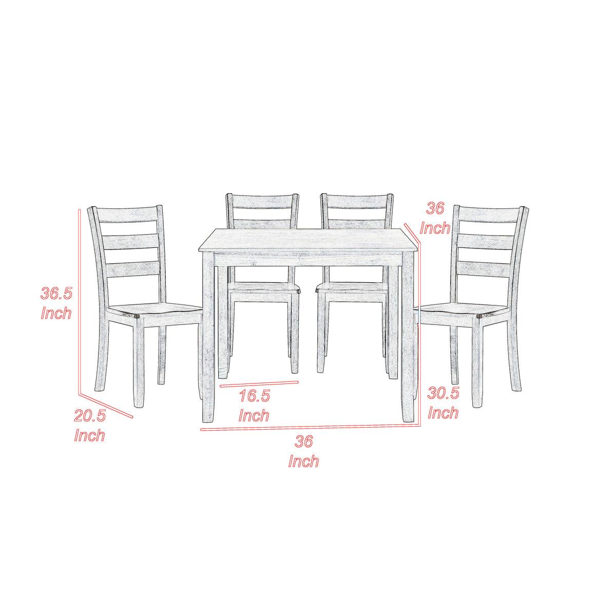 Isa 5 Piece Dining Set, Square Top, 4 Slat Back Chairs, Brown Solid Wood  - BM314628