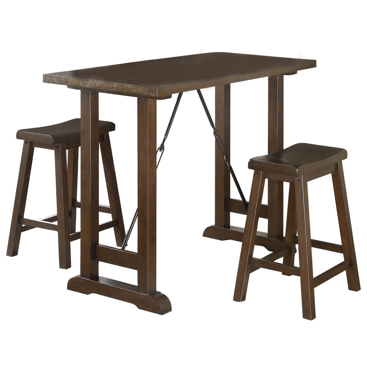 Neil 3 Piece Counter Height Set, 1 Table, 2 Stools, Cherry Brown Solid Wood - BM314629