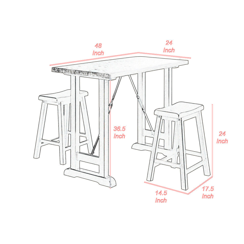 Neil 3 Piece Counter Height Set, 1 Table, 2 Stools, Cherry Brown Solid Wood - BM314629