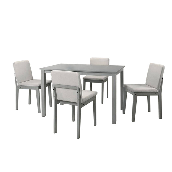 Zory 5pc Dining Table Set with 4 Cushioned Chairs, Beige Burlap, Gray Wood - BM314645