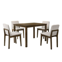 Zory 5pc Dining Table Set, 4 Padded Chairs, Beige Burlap, Brown Wood - BM314646