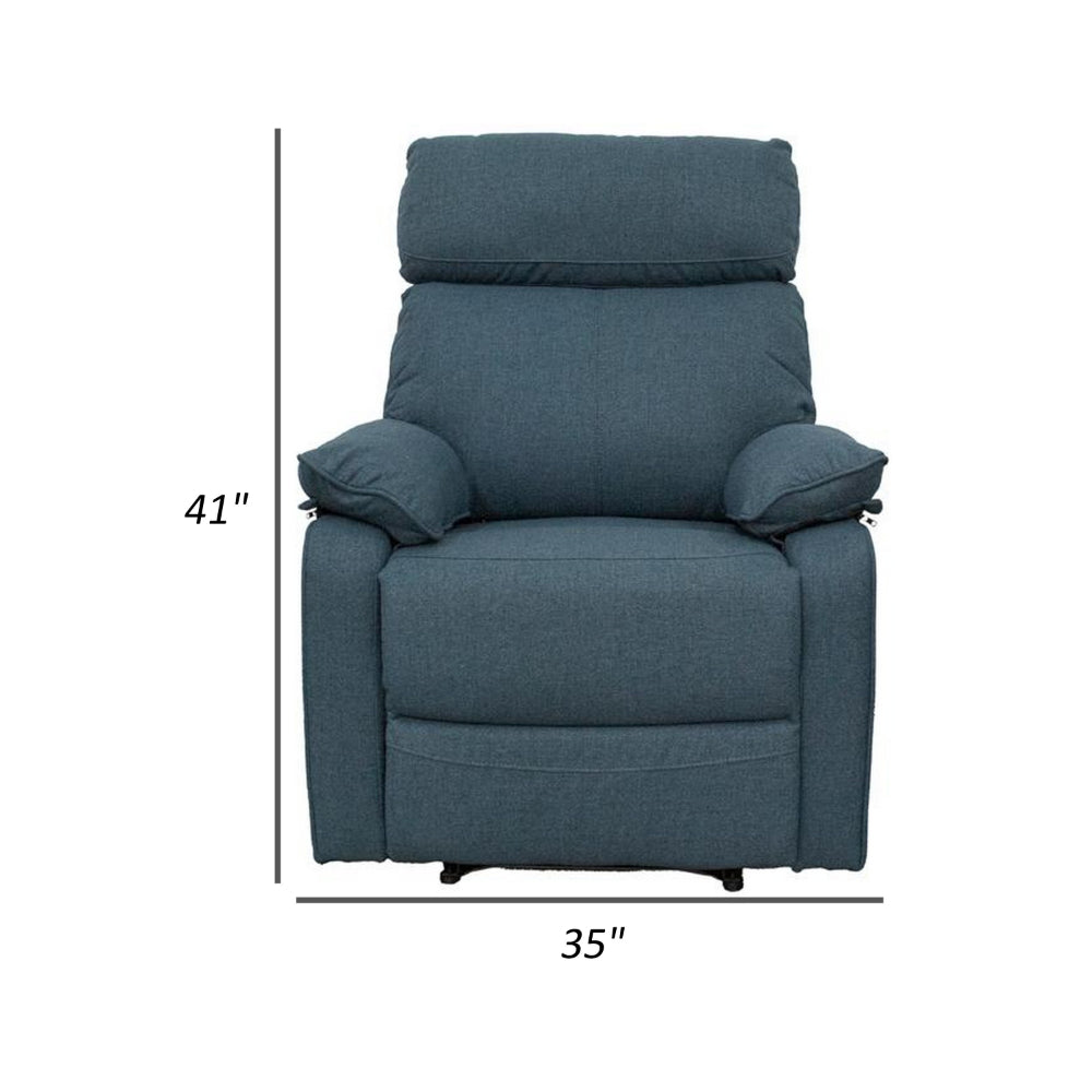 Fery 35 Inch Manual Recliner Chair, Blue Burlap, Cushioned Seat, Solid Wood - BM314647