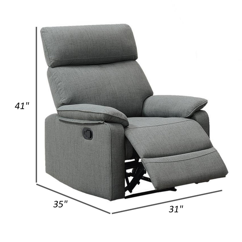 Fery 35 Inch Manual Recliner Chair, Gray Burlap, Cushioned Seat, Solid Wood - BM314649