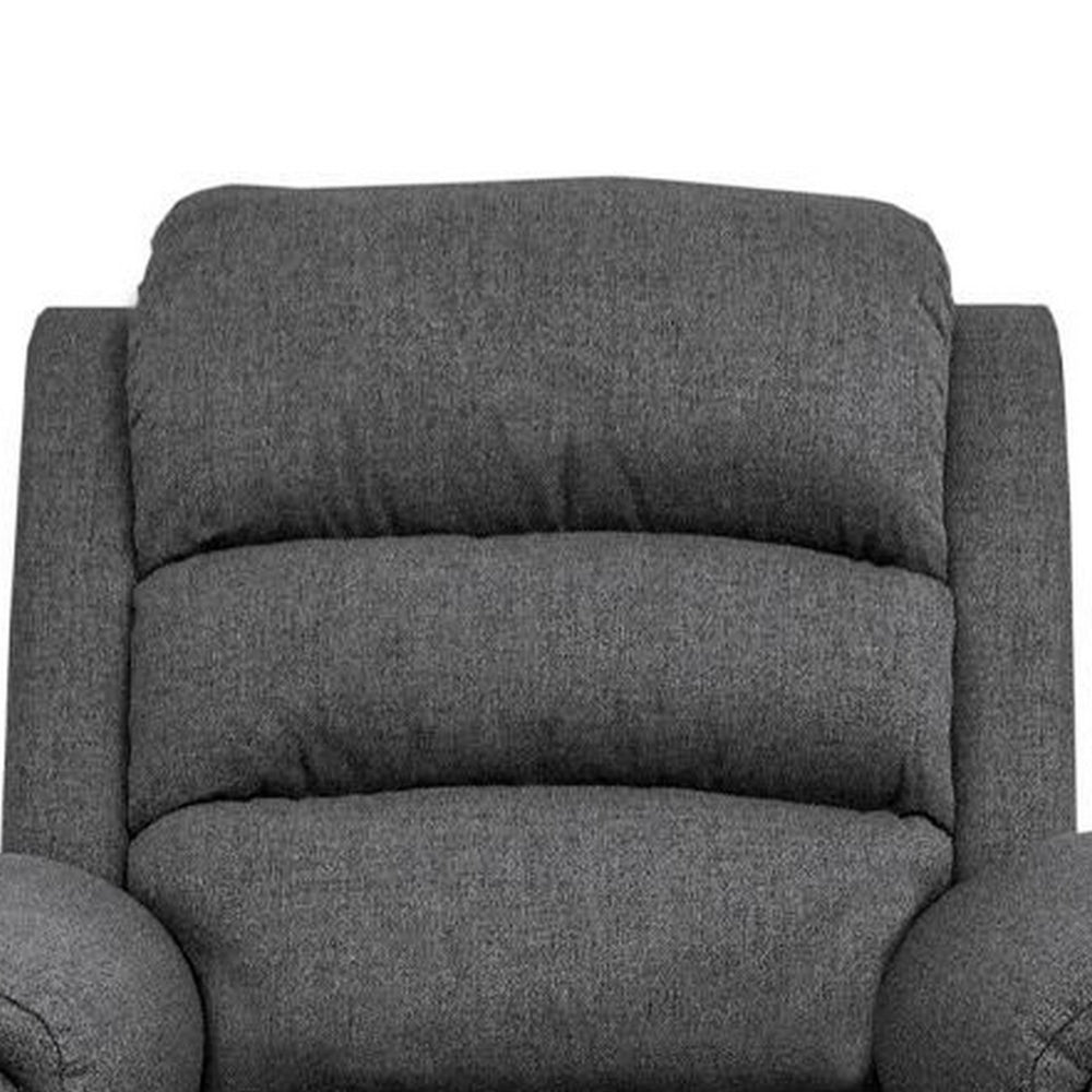 Fery 36 Inch Manual Recliner Chair, Gray Burlap, Cushioned Seat, Solid Wood - BM314651