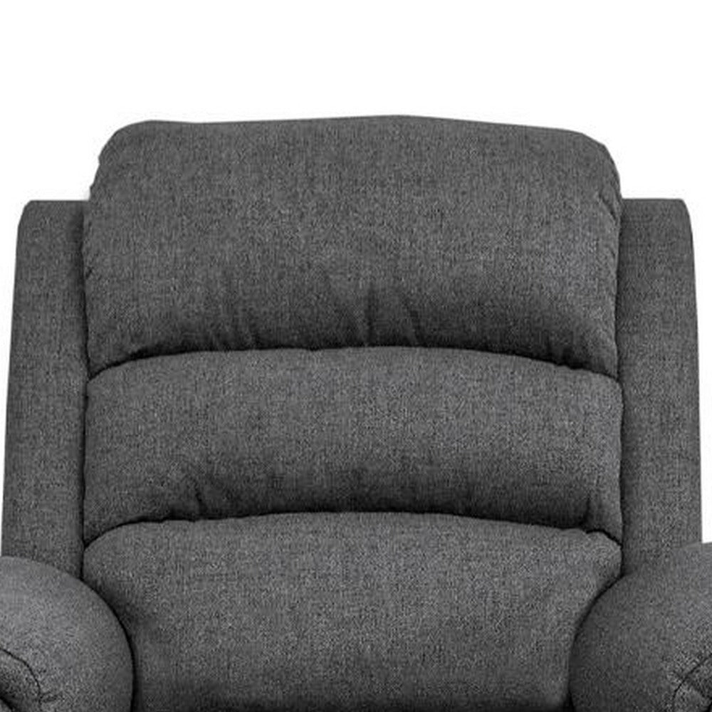 Fery 36 Inch Manual Recliner Chair, Gray Burlap, Cushioned Seat, Solid Wood - BM314651