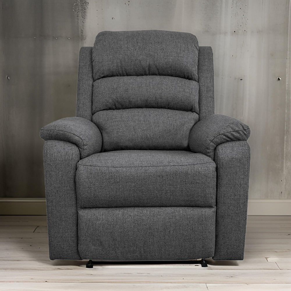 Fery 36 Inch Manual Recliner Chair, Gray Burlap, Cushioned Seat, Solid Wood - BM314651