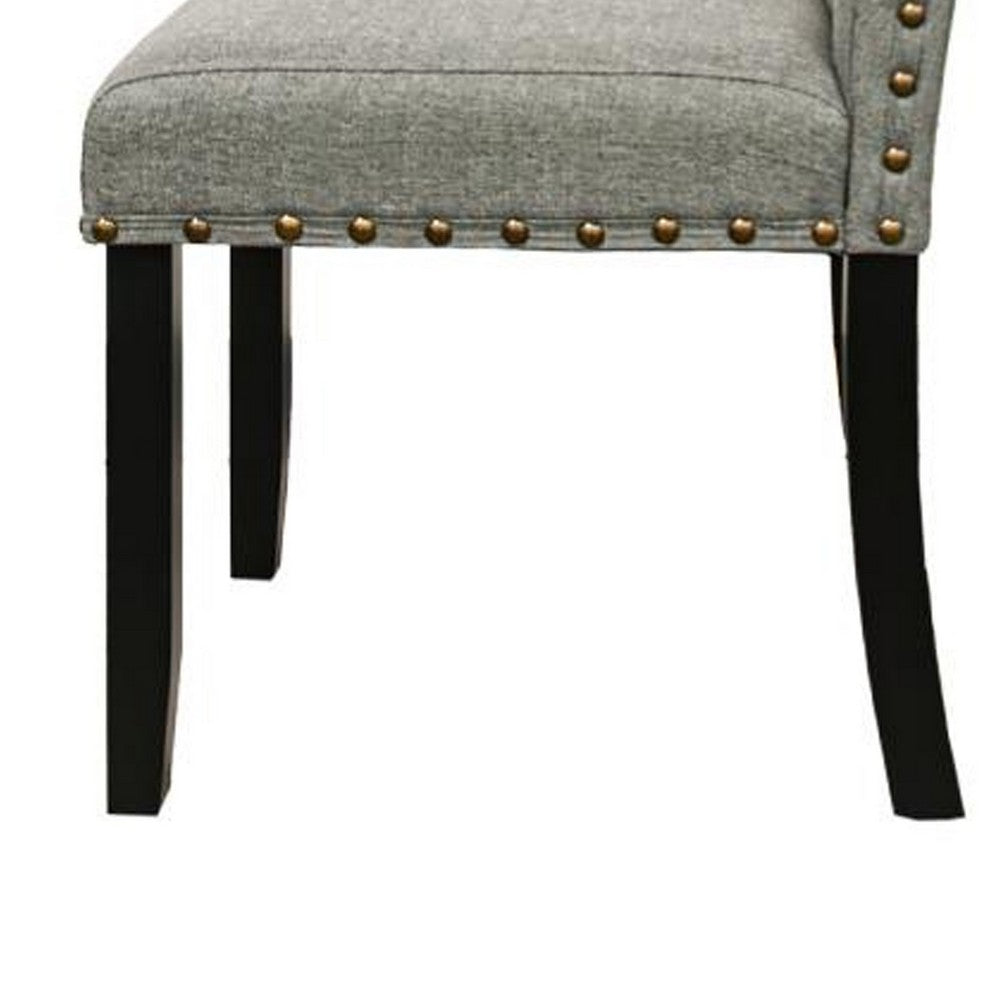 Sie 25 Inch Dining Chairs, Set of 2, Nailhead Trim, Padded Gray Upholstery, Black Wood - BM314659