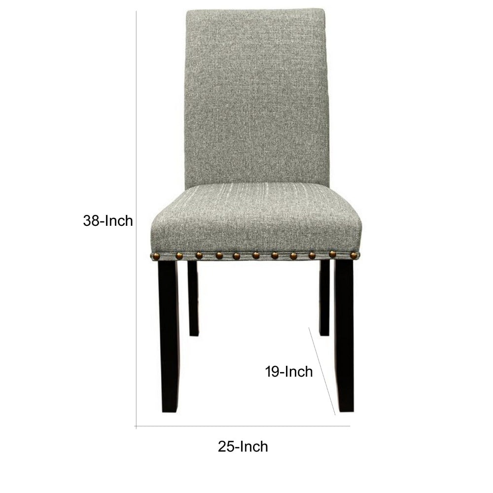 Sie 25 Inch Dining Chair, Nailhead Trim, Padded Gray Upholstery, Black Wood - BM314659