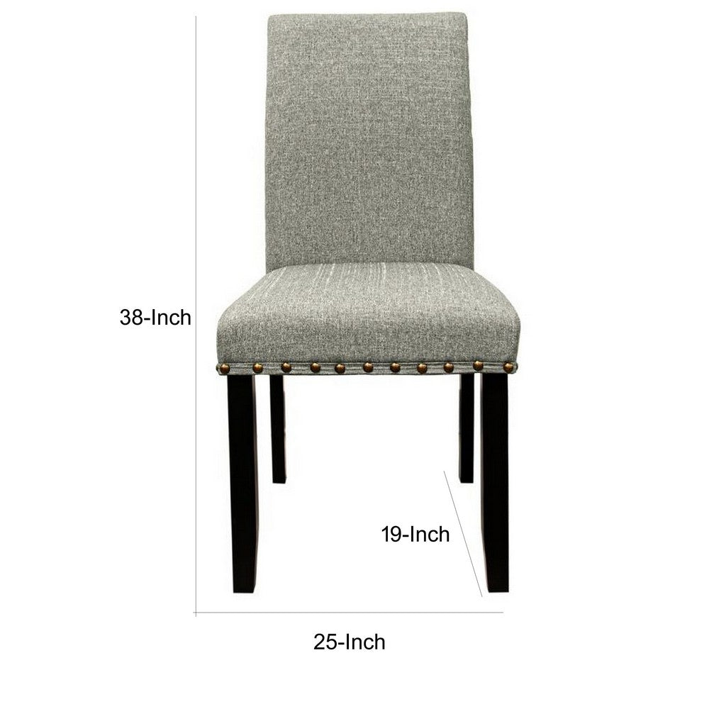 Sie 25 Inch Dining Chairs, Set of 2, Nailhead Trim, Padded Gray Upholstery, Black Wood - BM314659