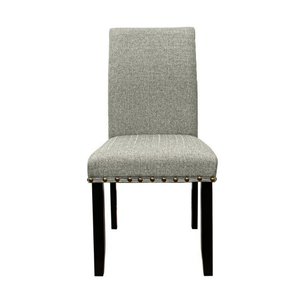 Sie 25 Inch Dining Chair, Nailhead Trim, Padded Gray Upholstery, Black Wood - BM314659