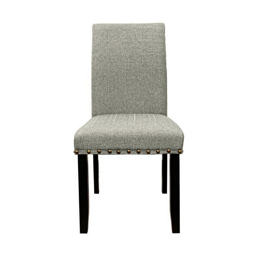 Sie 25 Inch Dining Chairs, Set of 2, Nailhead Trim, Padded Gray Upholstery, Black Wood - BM314659