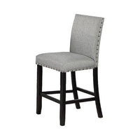 Sie 24 Inch Counter Height Chairs, Set of 2, Nailhead Trim, Gray Fabric, Black Wood - BM314660