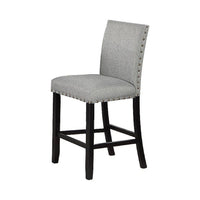 Sie 24 Inch Counter Height Chair, Nailhead Trim, Gray Fabric, Black Wood - BM314660