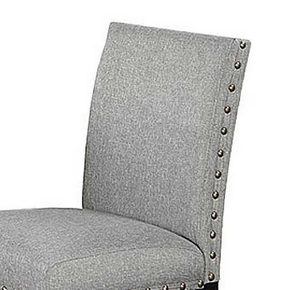 Sie 24 Inch Counter Height Chairs, Set of 2, Nailhead Trim, Gray Fabric, Black Wood - BM314660