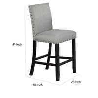 Sie 24 Inch Counter Height Chairs, Set of 2, Nailhead Trim, Gray Fabric, Black Wood - BM314660