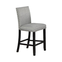 Sie 24 Inch Counter Height Chairs, Set of 2, Nailhead Trim, Gray Fabric, Black Wood - BM314660