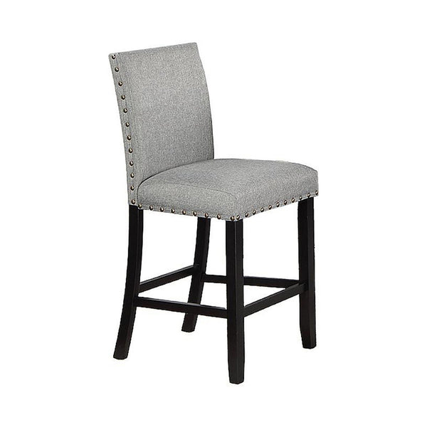 Sie 24 Inch Counter Height Chair, Nailhead Trim, Gray Fabric, Black Wood - BM314660