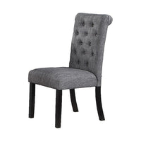 Jie 25 Inch Dining Chair, Tufted Gray Upholstery, Rolled Top, Black Wood - BM314661