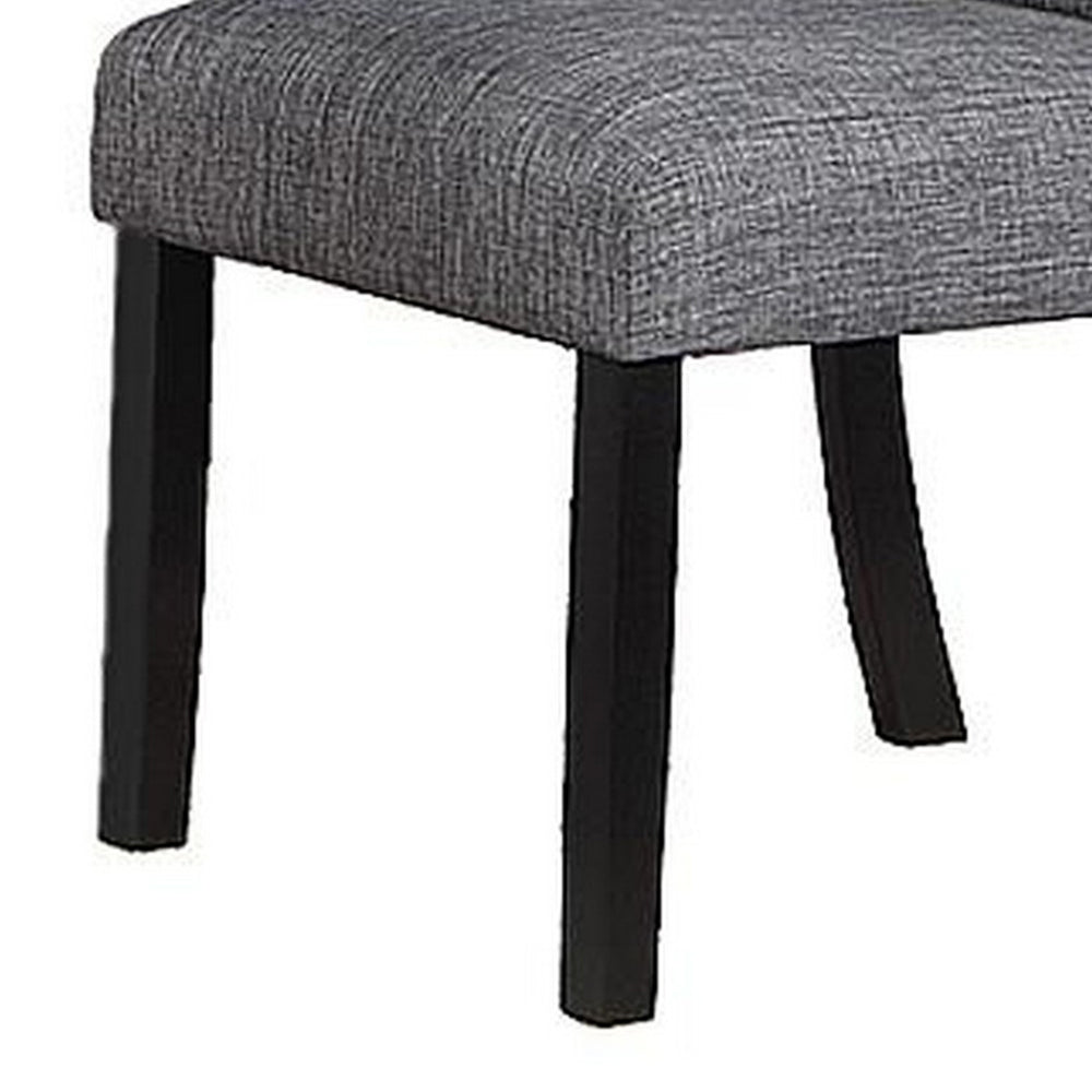 Jie 25 Inch Dining Chair, Tufted Gray Upholstery, Rolled Top, Black Wood - BM314661