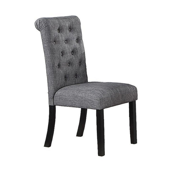 Jie 25 Inch Dining Chair, Tufted Gray Upholstery, Rolled Top, Black Wood - BM314661