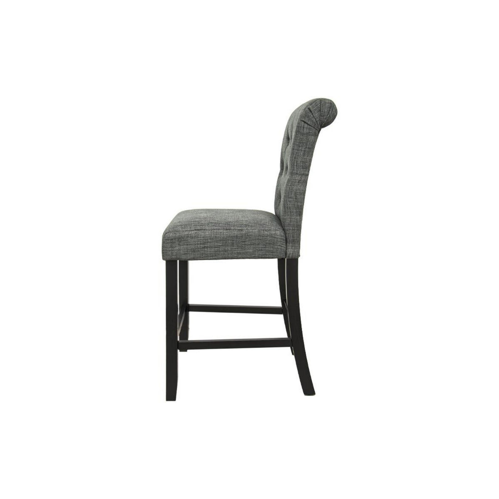 Jie 24 Inch Counter Height Dining Chair, Tufted Gray Upholstery, Black Wood - BM314662