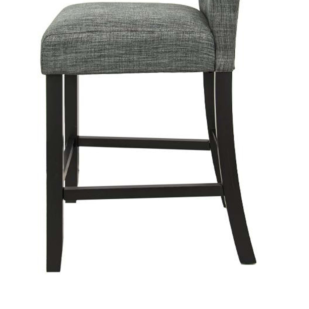 Jie 24 Inch Counter Height Dining Chair, Tufted Gray Upholstery, Black Wood - BM314662