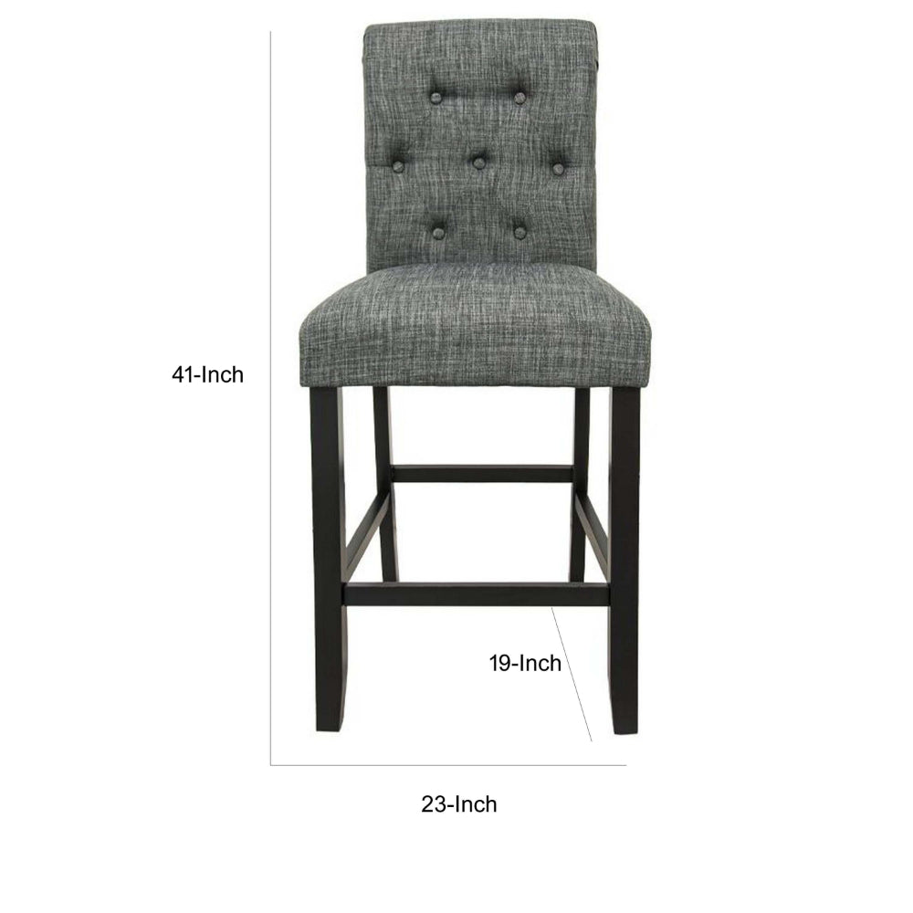 Jie 24 Inch Counter Height Dining Chair, Tufted Gray Upholstery, Black Wood - BM314662