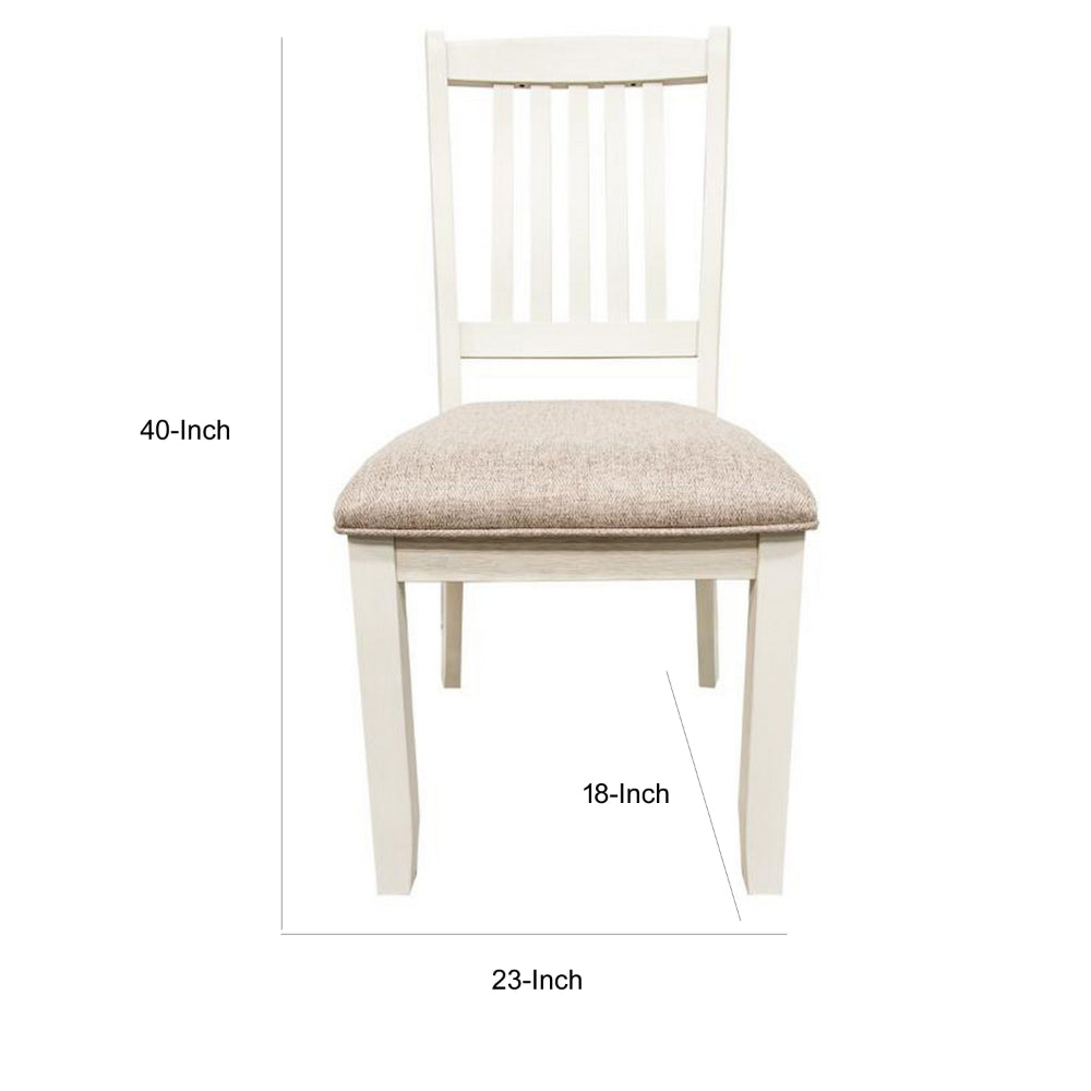 Sam 23 Inch Dining Chair, Open Slat Backrest with Padded Seat, White Wood - BM314664