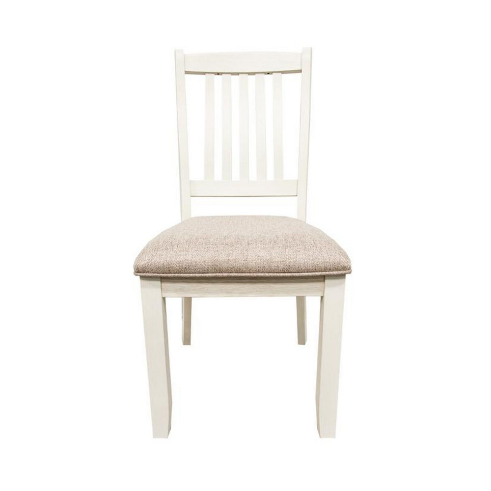 Sam 23 Inch Dining Chair, Open Slat Backrest with Padded Seat, White Wood - BM314664