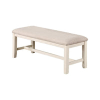 Sam 50 Inch Dining Bench, Farmhouse Style, Beige Upholstery, White Wood - BM314665