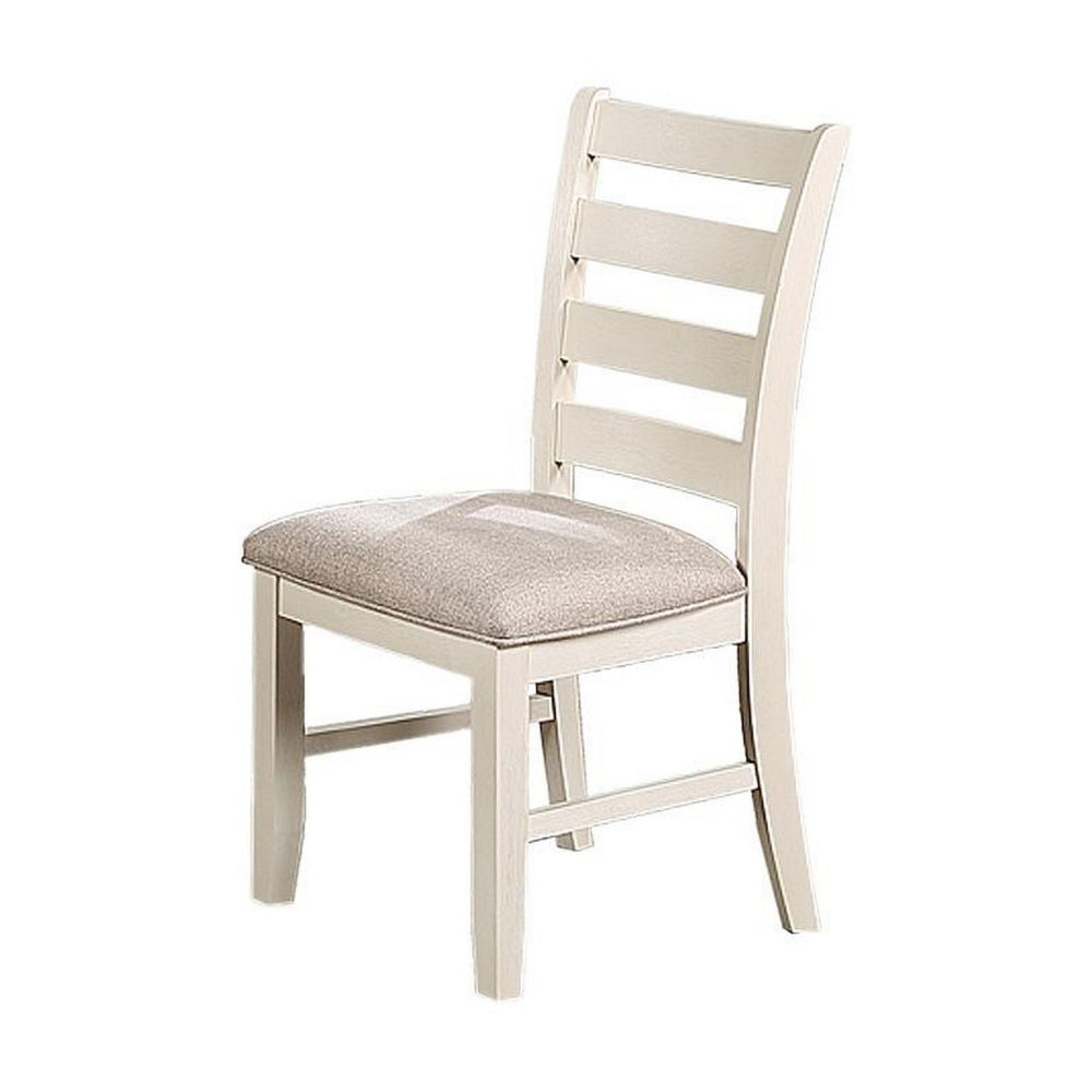 Sam 22 Inch Dining Chair, Ladder Curved Backrest, Padded Seat, White Wood - BM314666