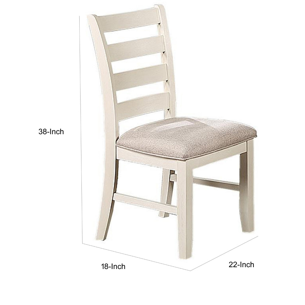 Sam 22 Inch Dining Chair, Ladder Curved Backrest, Padded Seat, White Wood - BM314666