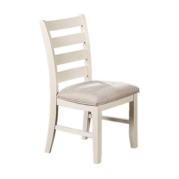 Sam 22 Inch Dining Chair, Ladder Curved Backrest, Padded Seat, White Wood - BM314666