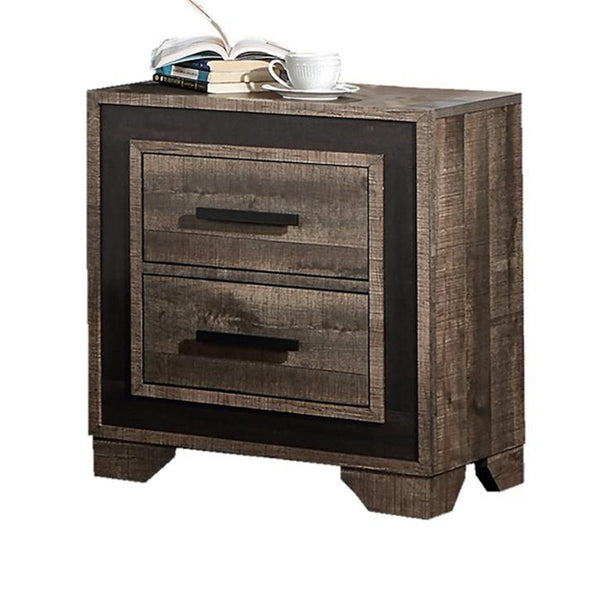 Nny 26 Inch Nightstand with 2 Drawers, Black Handles, Brown Wood Finish - BM314667