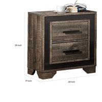 Nny 26 Inch Nightstand with 2 Drawers, Black Handles, Brown Wood Finish - BM314667