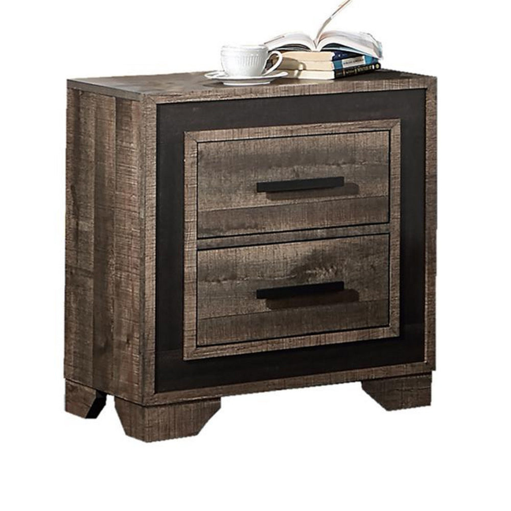 Nny 26 Inch Nightstand with 2 Drawers, Black Handles, Brown Wood Finish - BM314667