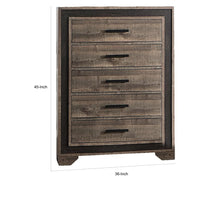 Nny 45 Inch Tall Dresser Chest with 5 Drawers, Black Handles, Brown Wood - BM314669