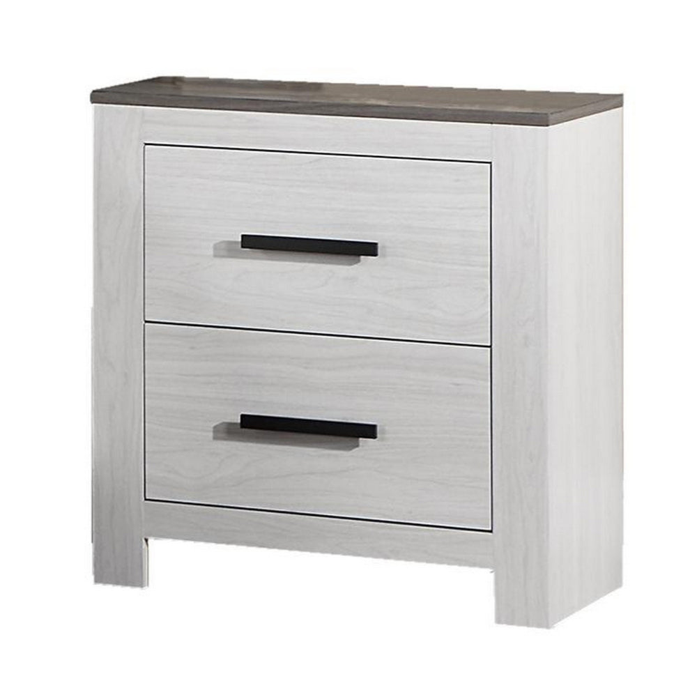 Kopa 26 Inch Nightstand with 2 Drawers, Black Handles, White Wood Finish - BM314672