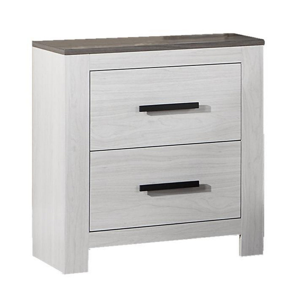 Kopa 26 Inch Nightstand with 2 Drawers, Black Handles, White Wood Finish - BM314672