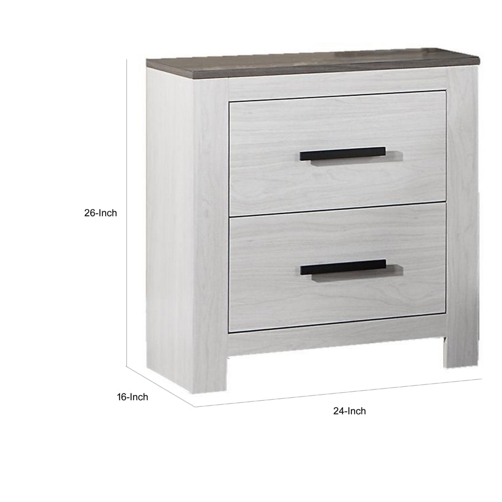 Kopa 26 Inch Nightstand with 2 Drawers, Black Handles, White Wood Finish - BM314672