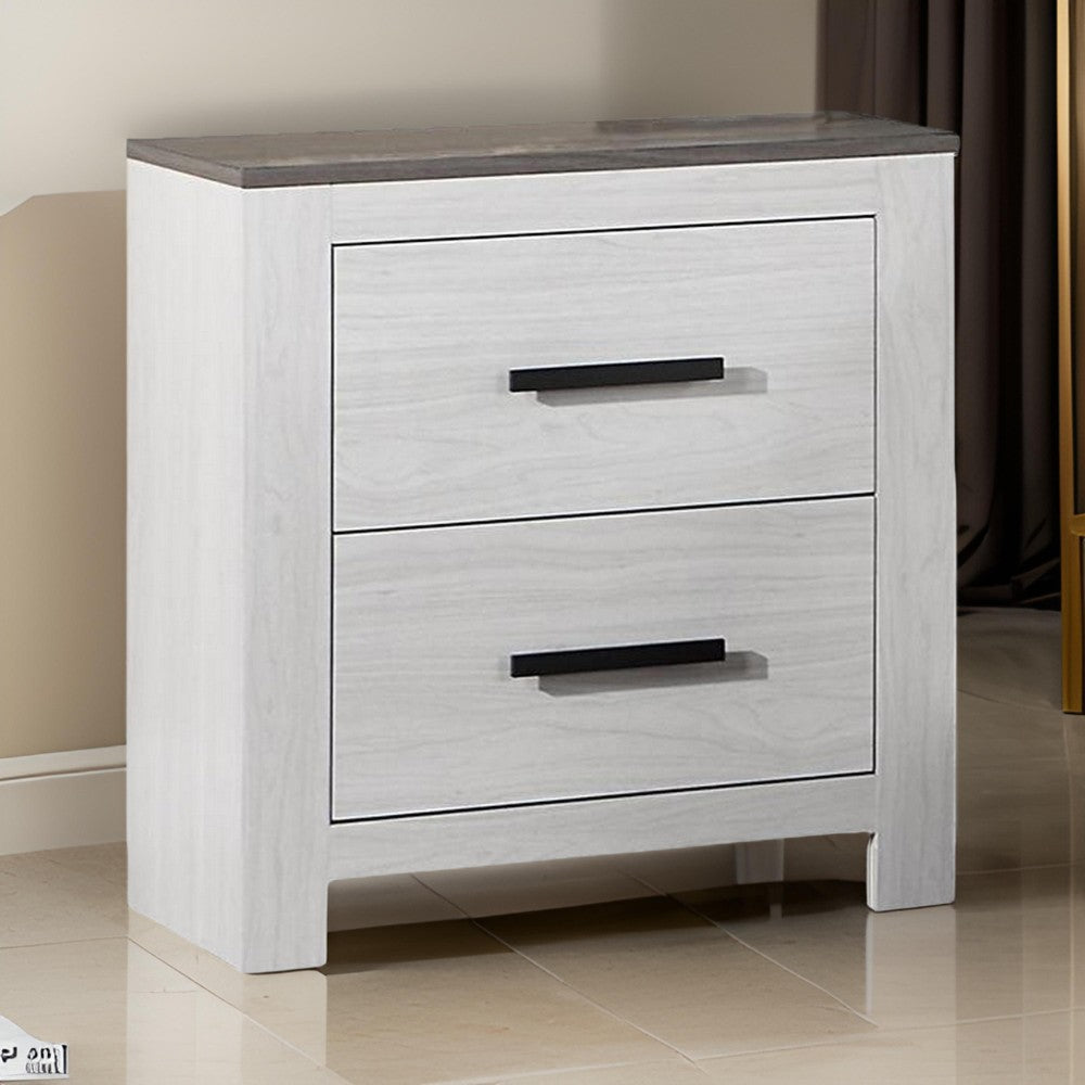 Kopa 26 Inch Nightstand with 2 Drawers, Black Handles, White Wood Finish - BM314672