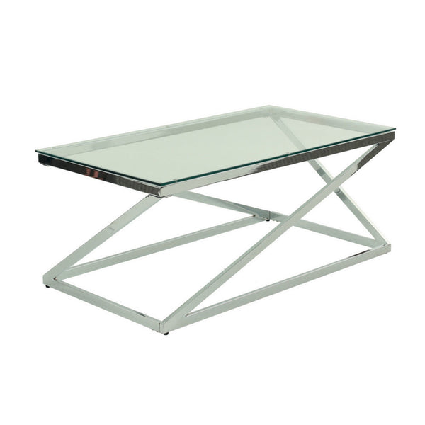Gen Coffee and End Table Set of 3, Tempered Glass Top, Chrome Metal Base - BM314677