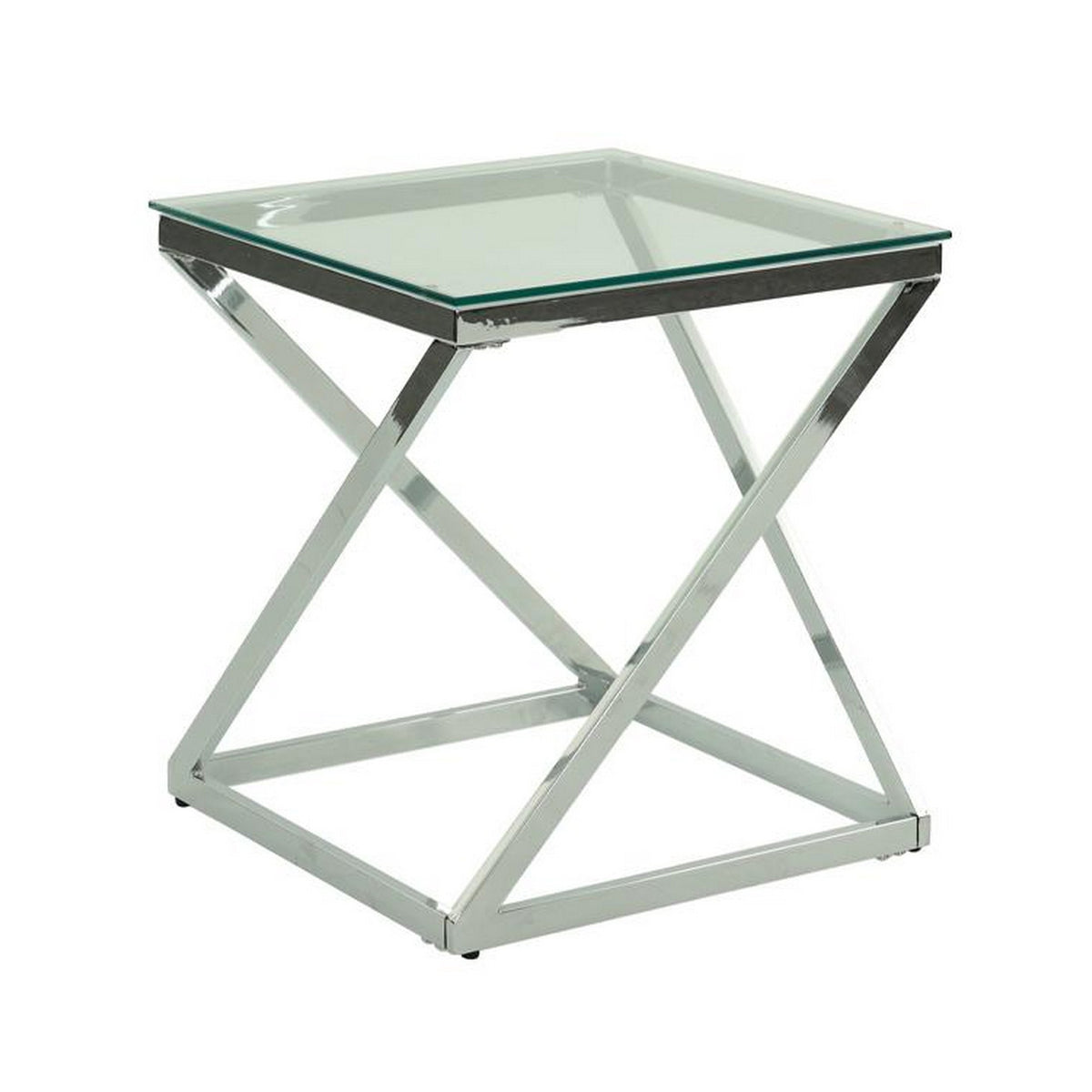 Gen Coffee and End Table Set of 3, Tempered Glass Top, Chrome Metal Base - BM314677