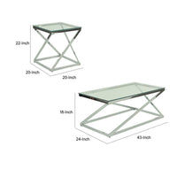 Gen Coffee and End Table Set of 3, Tempered Glass Top, Chrome Metal Base - BM314677