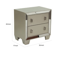 Dem 26 Inch Nightstand with 2 Drawers, Platinum Trim, Silver Wood Finish - BM314680