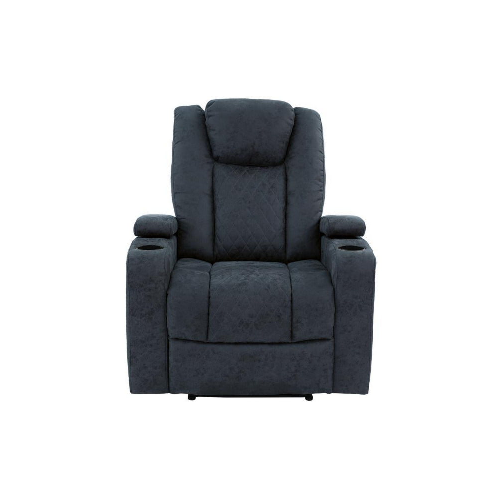 Kem 39 Inch Power Recliner Chair, Adjustable Headrest, Blue Faux Leather - BM314683